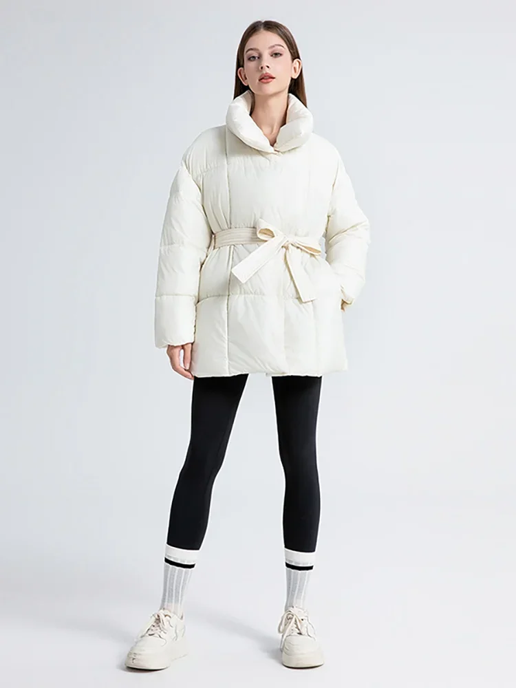 Vielleicht 2024 nuovo piumino coreano inverno abbigliamento donna colletto alla coreana cappotto imbottito in cotone invernale con cintura