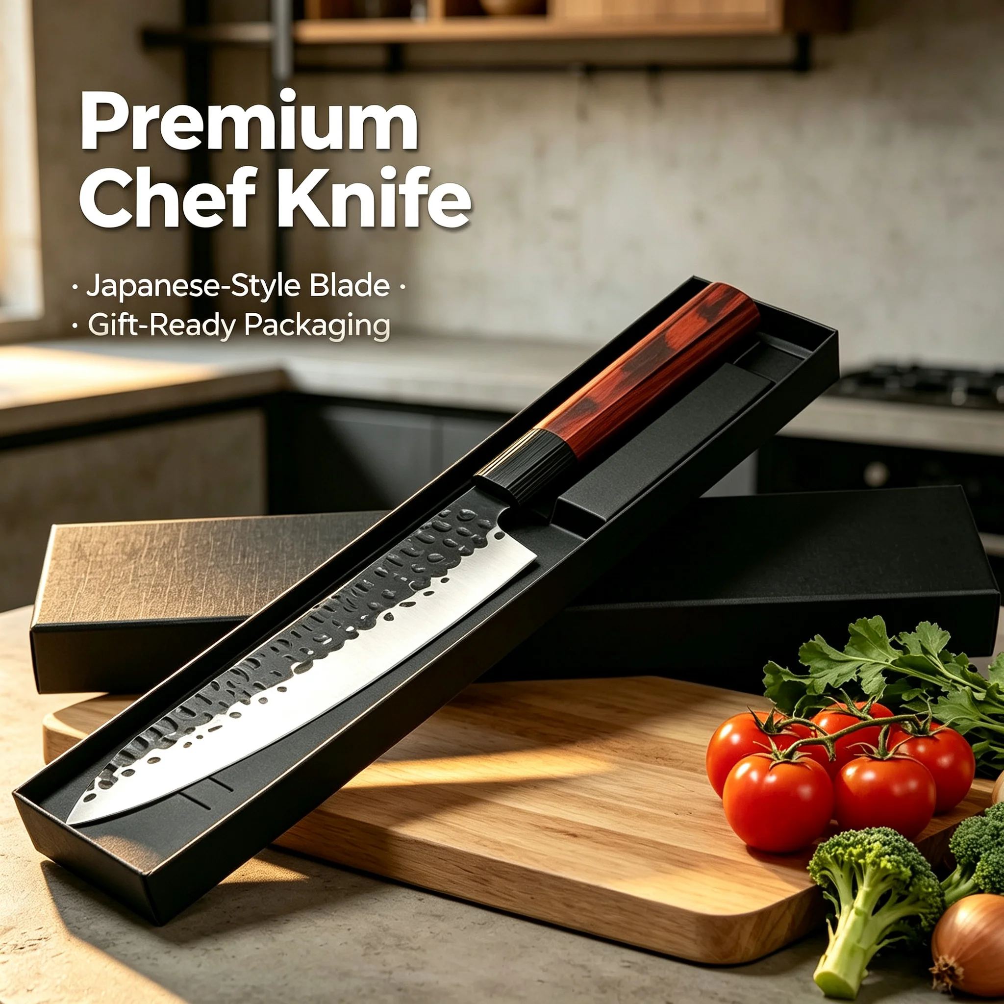 Japanese chefs knife hand-forged and refined kitchen knife, sharp and durable stainless steel for cooking, comes with a gift box