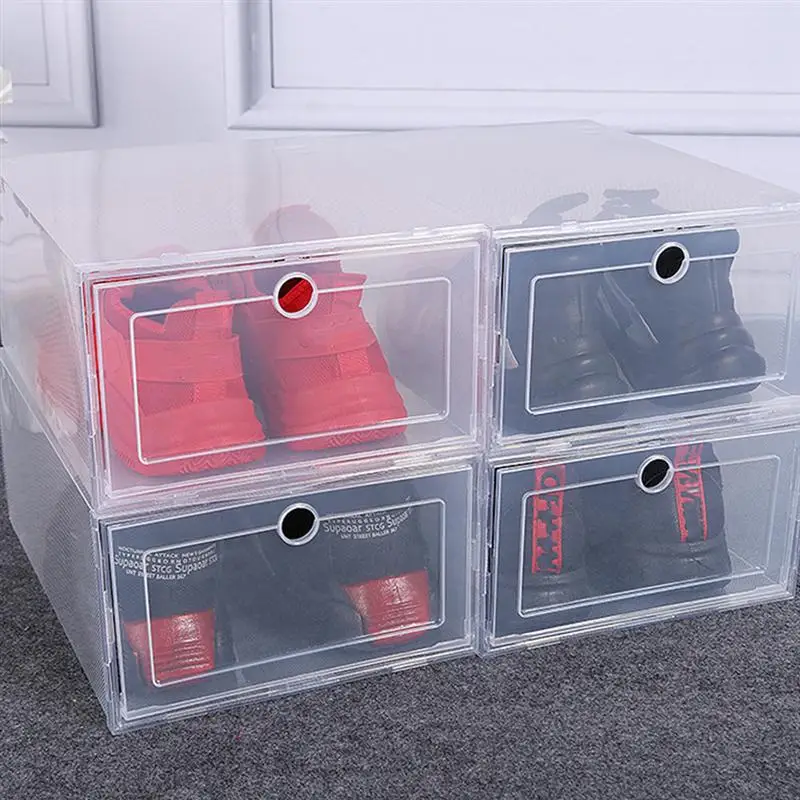 6pcs/set Plastic Shoes Case Thickened Transparent Drawer Case Plastic Shoe Boxes Stackable Box Shoe Organizer Shoebox