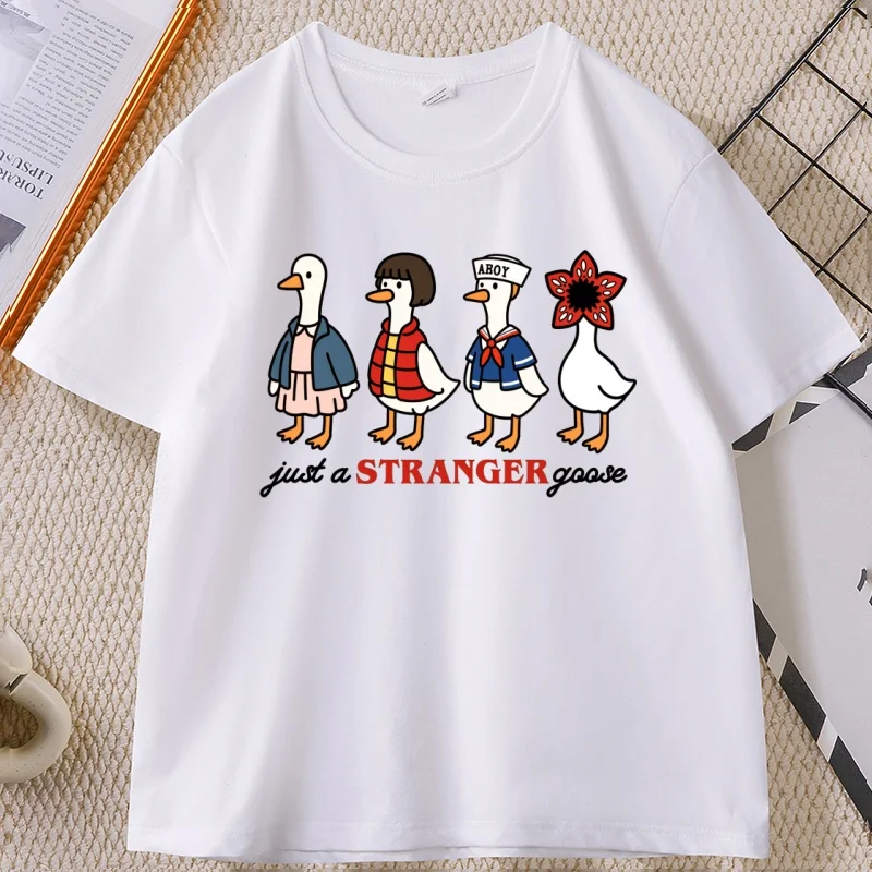 

Just A Stranger Goose T-Shirt for Men Women Funny Goose Parody T Shirt Graphic Tee Trendy TV Series Tshirt Cotton Short Sleeve