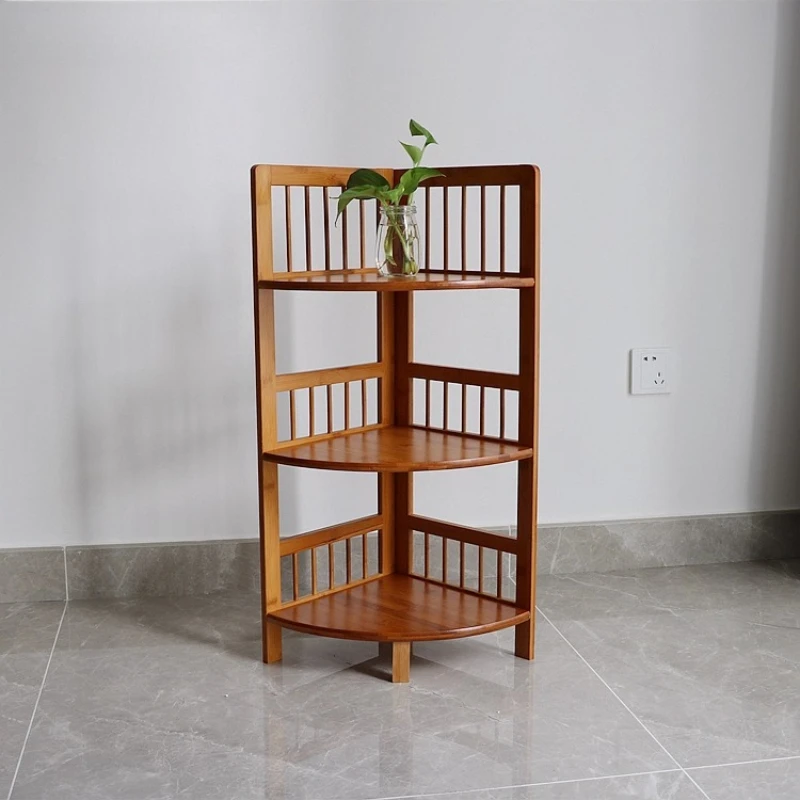 Multifunctional Solid Wood Storage Shelf Bamboo Corner Rack Waterproof Bathroom Wall Shelf SpaceSaving Triangle Organizer