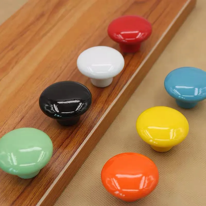 1Pc Candy Color Round Ceramic Cabinet Knob Red Single Hole Furniture Pull Knob for Cupboard Drawer Wardrobe Door Accessories