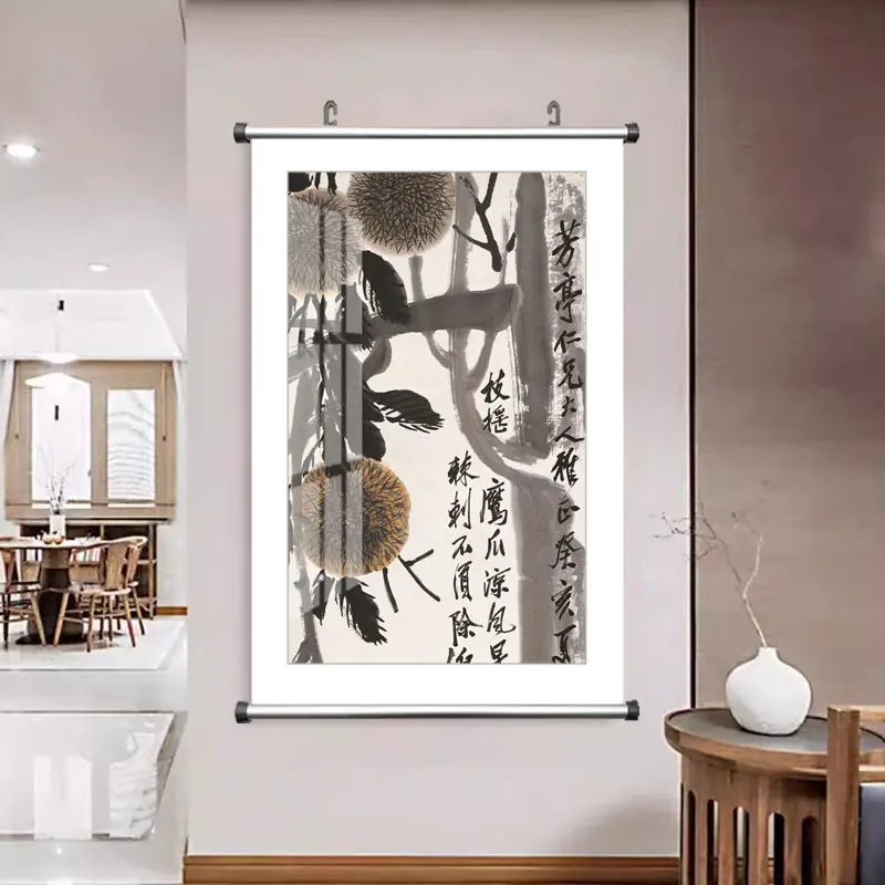 Teahouse Decor Chinese Famous Canvas Painting Qi Baishi Fruit Peach Zen Wall Art Poster Picture Print Office Living Room Home