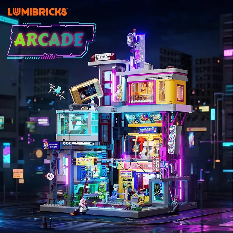 

Game Hall Assembly Building Blocks Cyberpunk Series Street View Toy Models Collection Ornaments Christmas Gifts