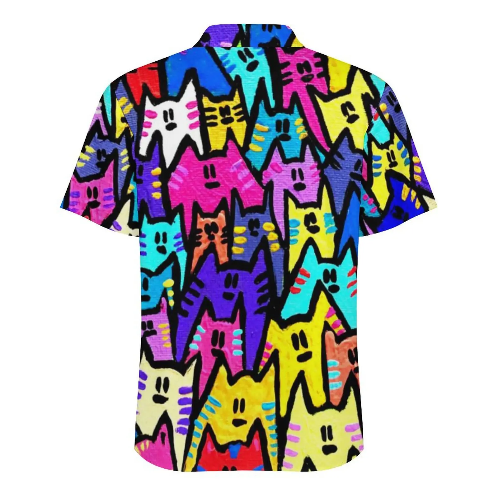 Grappige Kat Casual Shirt Kleurrijke Katten Print Pop Art Vintage Hawaiiaanse Shirts Mannen Korte Mouw Vakantie Straat Oversized Blouses