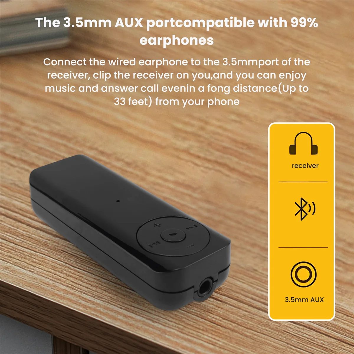 Ricevitore Bluetooth 5.3 T35C Adattatore AUX da 3,5 mm per cuffie per auto Altoparlante Ricevitore audio wireless per musica, senza cavo per cuffie