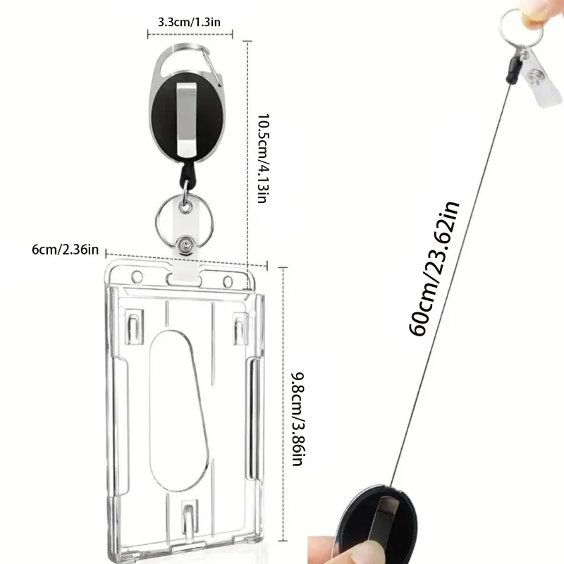 1 Set Transparent Card Holder Cases Retractable Keychain Scratch-Proof Student Office ID Bank Card Tab Cases