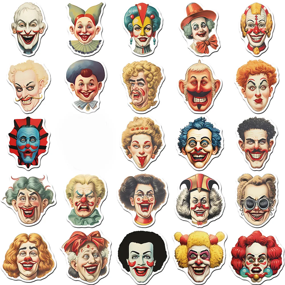 10/30/50PCS Cute Fun Amusement Park Clown Cartoon Decals Toys DIY Suitcase Skateboard Phone Luggage Bike Stickers Gift