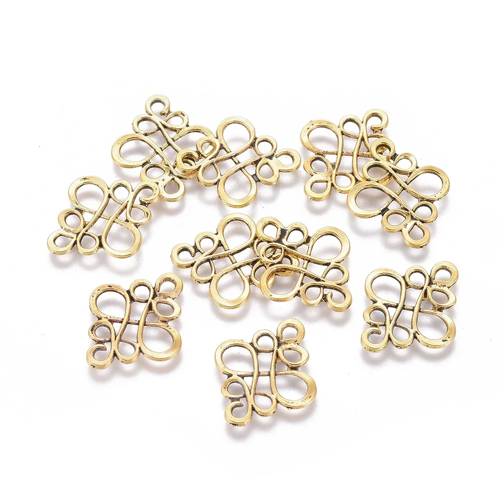 Pandahall 50Pcs Chinese Knot Tibetan Style Links Connectors Alloy Links for Necklace Bracelet Jewelry Making Decoration Gift