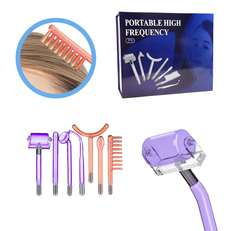 7-в-1 высокочастотный аппарат для красоты лица, электрод, фиолетовый свет, стеклянная трубка, палочка, массаж от прыщей, уход за кожей, спа-салон для лица (без ручки)
