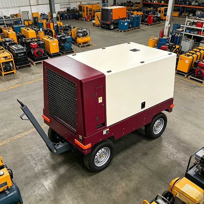 

2-Wheel Portable 250cfm Diesel Engine Direct-Driven Rotary Screw Type Air Compressor 7bar/8bar Industrial Compressors