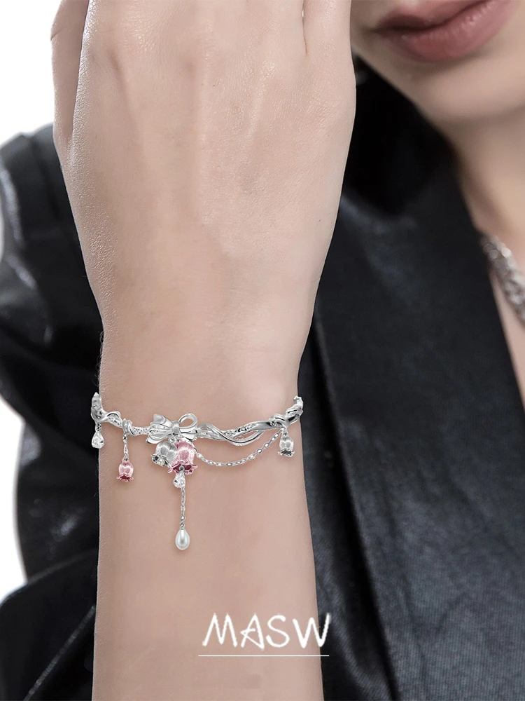 MASW Original Design Sweet Korean Temperament Cute Flower Bracelet For Women Party Gifts Modern Jewelry Pretty Ear Accessories