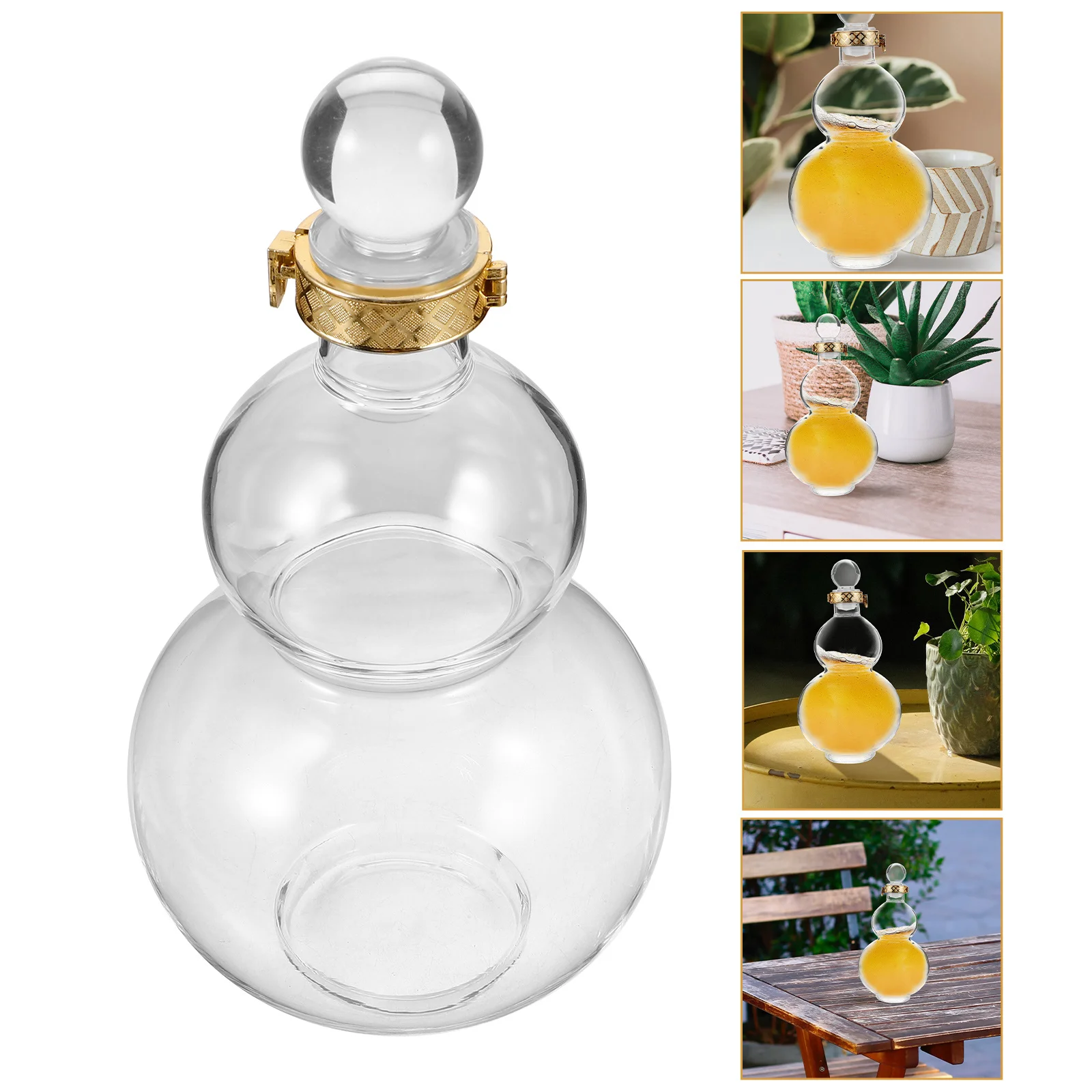 

Gourd Shaped Glass Wine Bottle with Sealing Lid Smooth Safe for Home Bar Restaurant Wine Storage Decorative