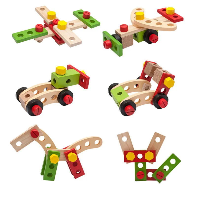 Kids Wooden Screw Nut Puzzle Toys Screwing Blocks Engineer Game DIY Maintenance Disassembly Tool Basket Educational Boys Toys