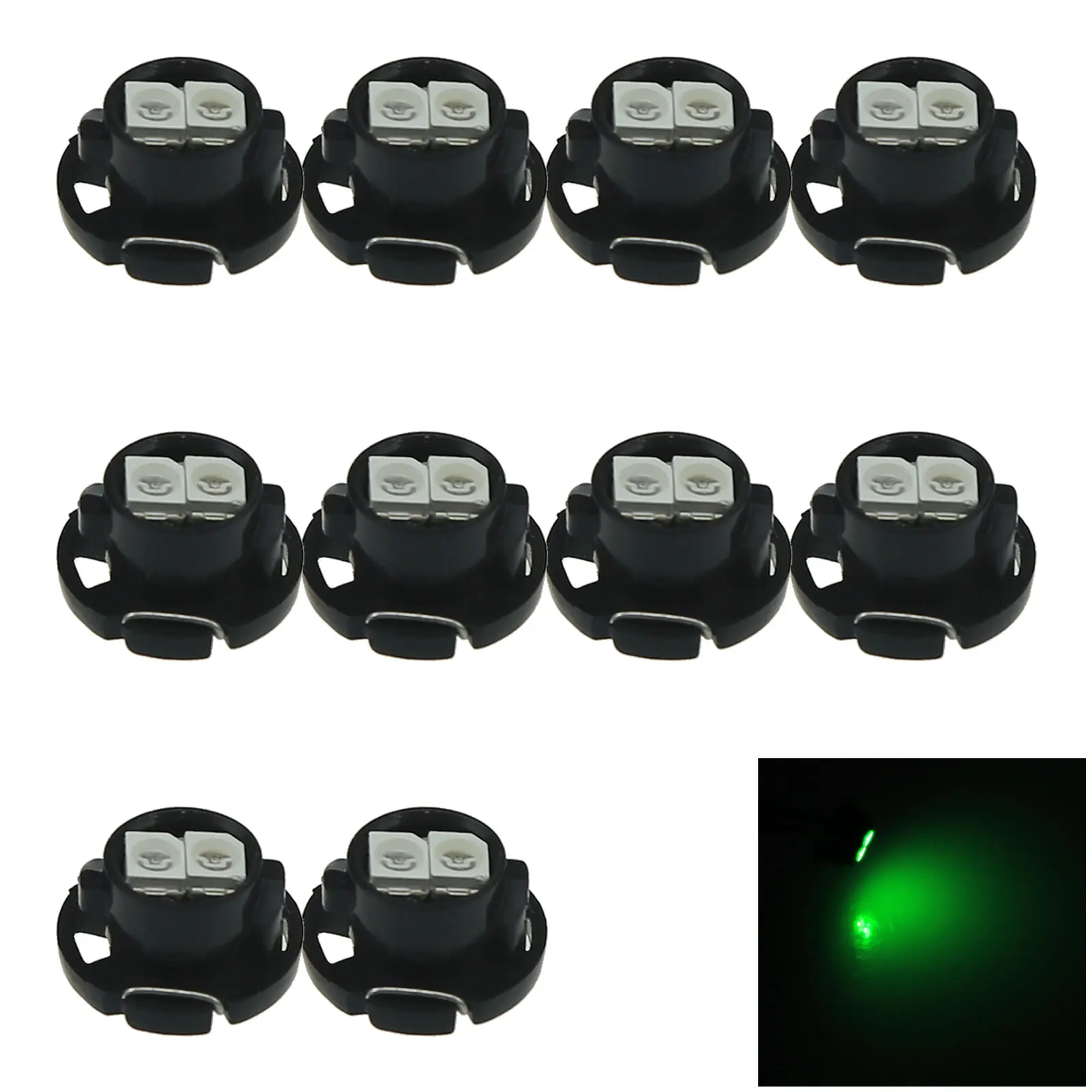 10x Green Car T4.7 Light NEO Dash Twist Socket HVAC Panel Blub 2 Emitters 1210 SMD LED 79607-SHJ-S01 N202-G