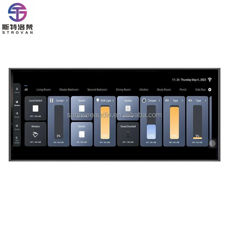 

Новая модная 12,3-дюймовая панель управления умным домом Zigbee Gateway с портом RJ45 и реле для управления светом и настенными усилителями