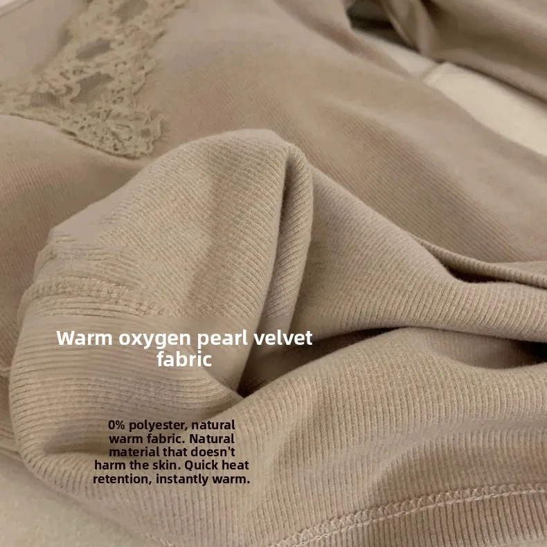 Sexy Style Long Sleeve Fleece Short T-Shirt Women's V-neck Lace Splicing Breathable Fixed Band Chest Pad Versatile Autumn New