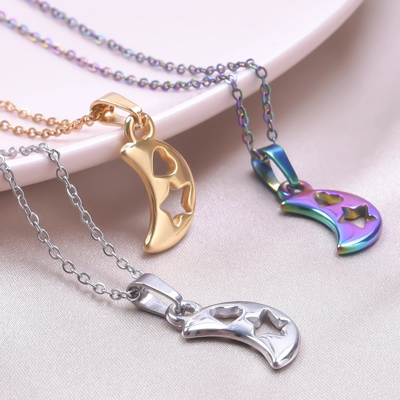 Star Heart Love Moon Pendant Necklaces For Women Accessories Stainless Steel Jewelry On The Neck Necklace Choker Extended Chain