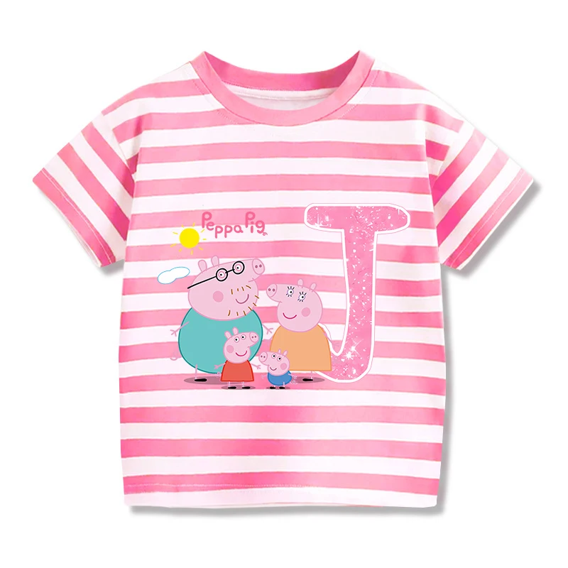 

Peppa Pigs Boys Girl Summer Striped T-Shirt Children's Short-Sleeved Baby Thin Section Half-Sleeved Bottoming Shirt Casual Wear