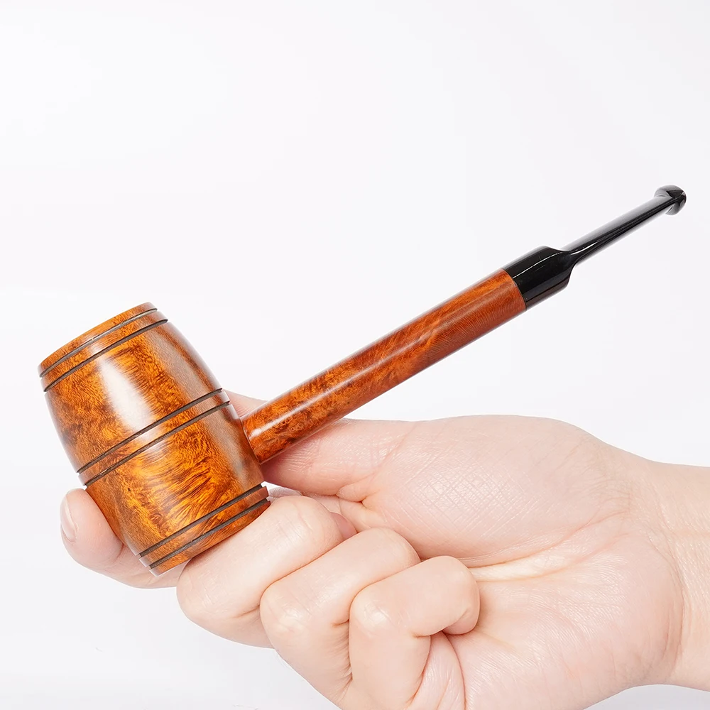 MUXIANG Briar wood tobacco pipe handmade vulcanized rubber pipe handle long handle barrel shape pipe 3mm pipe channel bowl 20mm