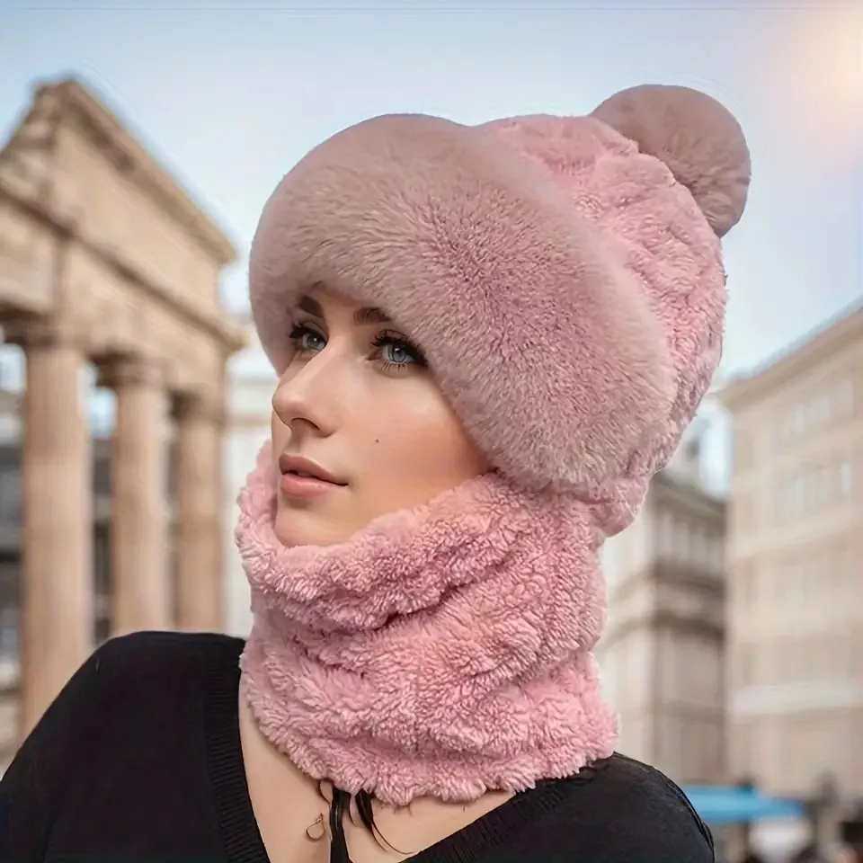 Warm Winter Face Mask Hat with Full Face Coverage for Both Men and Women in Cold Weather. One Piece Hood with Thickened Fleece