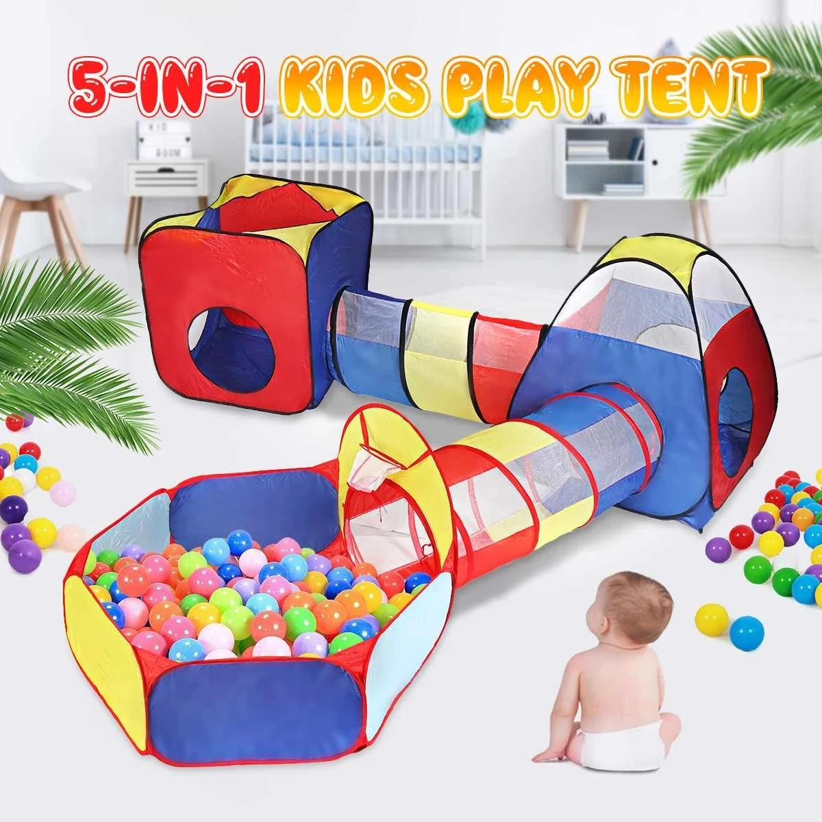 5 in 1 Playpen with Tunnel Children Ball Pool Baby Ballon Large Portable Kids Tent Ball Pit Crawling Tunnel Kid Playground House