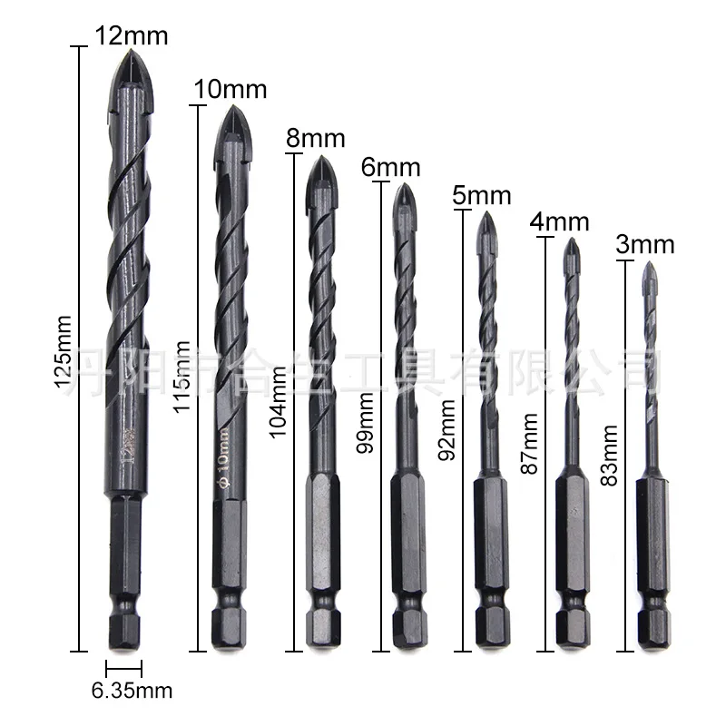 1pcs Multi Functional 4-Blade Edge Drill Bit Hexagonal Handle Black Cross Glass Tile Bit Ceramic Wall Drilling King Diamond Set