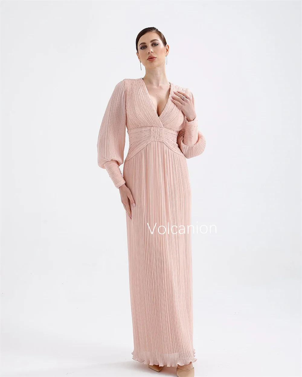 Vestidos midi con cuello en V rectos y plisados de gasa personalizados para ocasiones a medida, fiestas, informales, tamaños simples disponibles