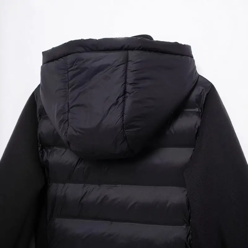 Chaqueta acolchada negra para mujer, chaqueta informal versátil con cuello con capucha y cremallera frontal de retales, abrigo para mujer, ropa de abrigo superior cálida