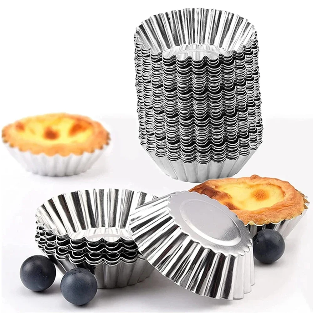 Moldes de acero inoxidable para tartas de huevo, herramienta de cocina para hornear pasteles, reutilizable, engrosada, 10 unidades por juego