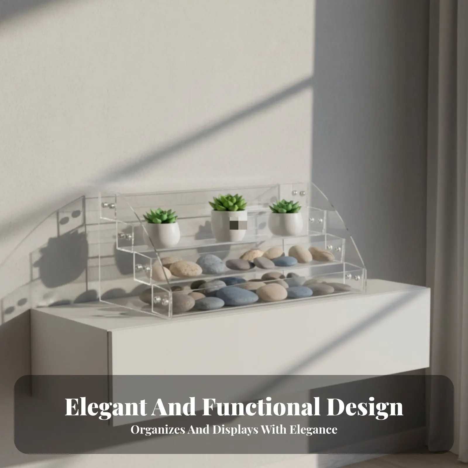 Acrylic Display Riser Transparent Design Multi-Tier Display Stand Clear Tiered Stand Space Saving Multi-Level Organizer Shelf