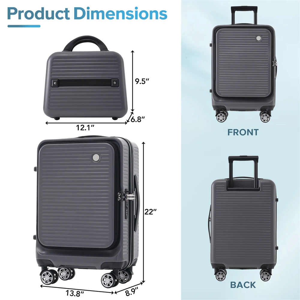 Carry-on Luggage 20 Inch Front Open Luggage Lightweight Suitcase with Front Pocket and USB Port,1 Portable Carrying Case Luggage