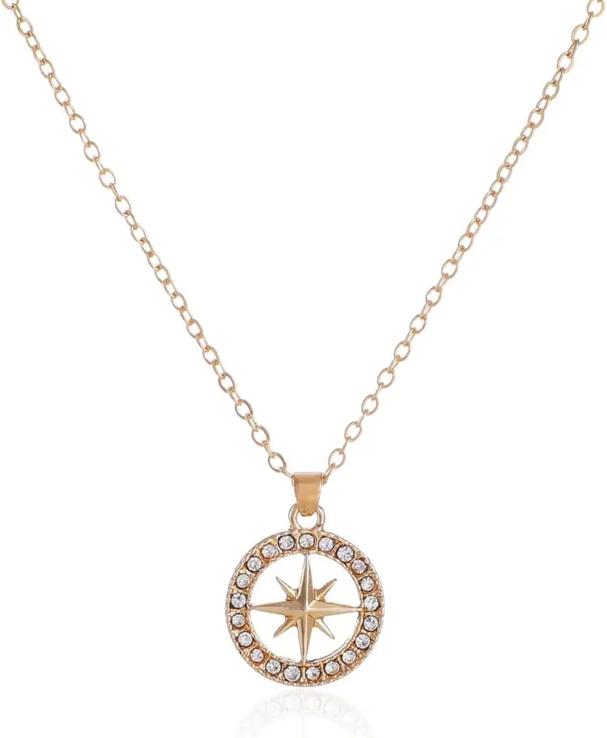 PINK TOWN Compass Necklace for Women Men Gold Silver Compass Pendant Necklace Sparkling Cubic Zirconia Compass Necklace Mom Anniversary Graduation Birthday Girlfriend Christmas Jewelry Gifts