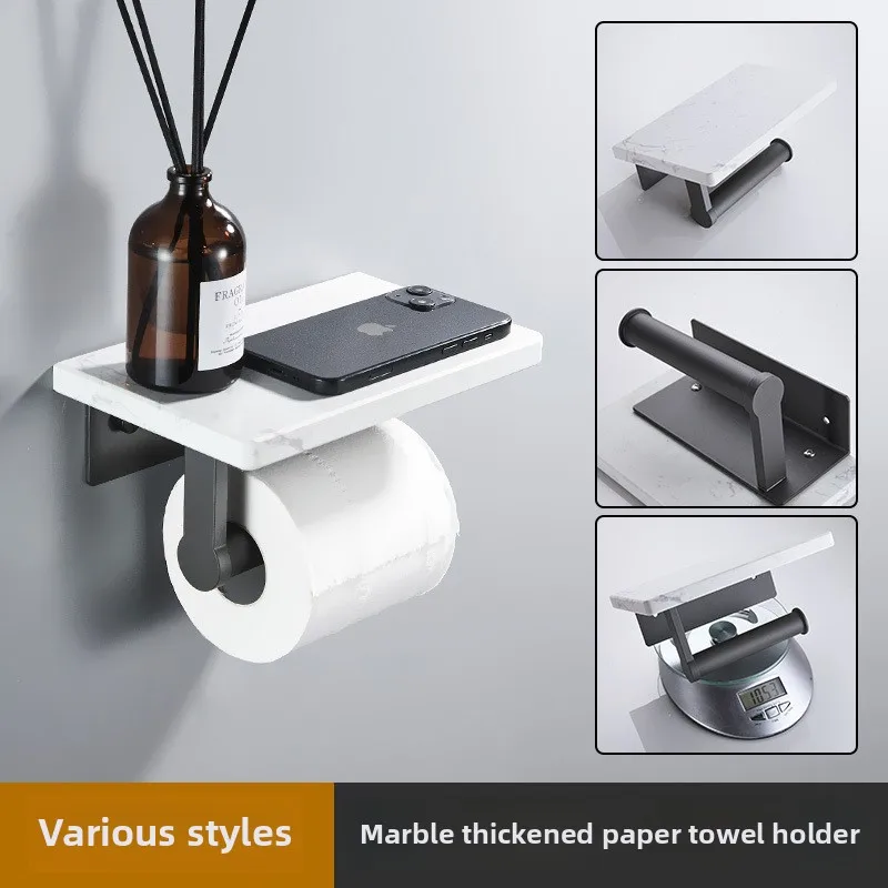 

Light Luxury Marble Tissue Holder Toilet Toilet Roll Mobile Phone Holder Shelf Bathroom Toilet Paper Holder No Punching