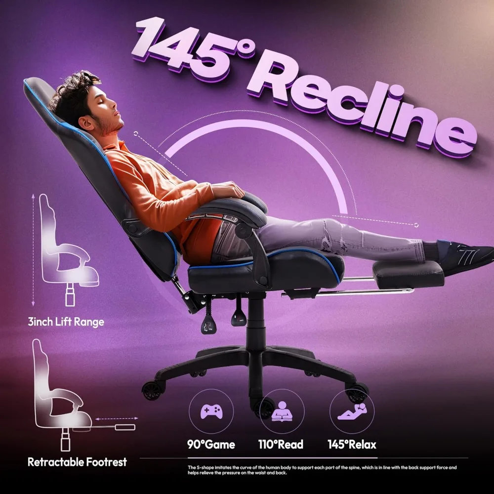 Gaming Chair with Massage Lumbar Support and Footrest, Gaming Chairs for Adults, Ergonomic Computer Chair High Back with