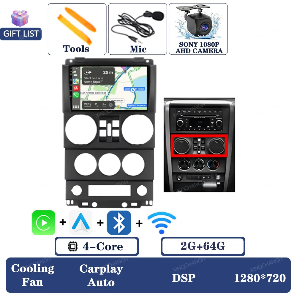 Android 16 autoradio voor Jeep Wrangler 3 JK 2008 - 2010 QLED multimediasysteem videospeler 2DIN Qualcomm 4G LTE 5G WIFI BT GPS