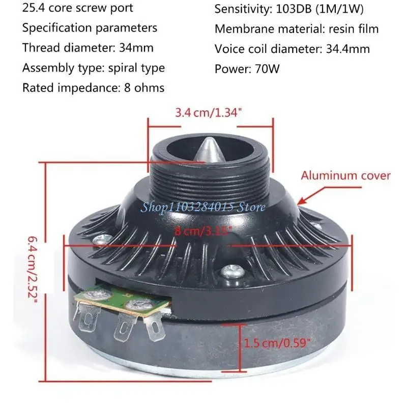 

R6FF 34mm Tweeter Horn Drive Head Professional Stage Treble Speaker DIY Screw On High Sensitivity 70W 80W 8OHM