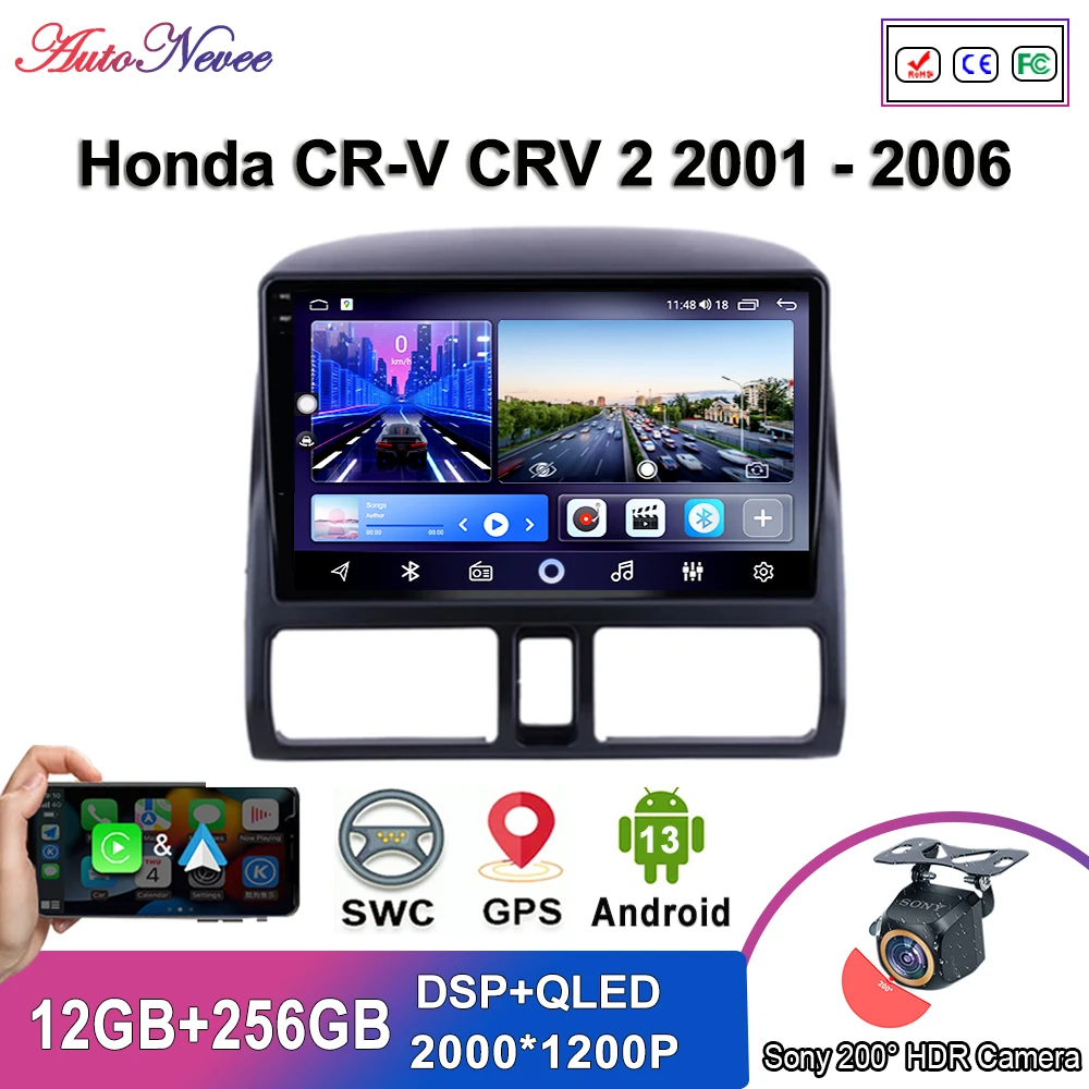 

Android 13, мультимедийный плеер для Honda CR-V CRV 2 2001-2006, GPS-навигация, стереосистема, Авторадио, мультимедийный плеер, видеорегистратор