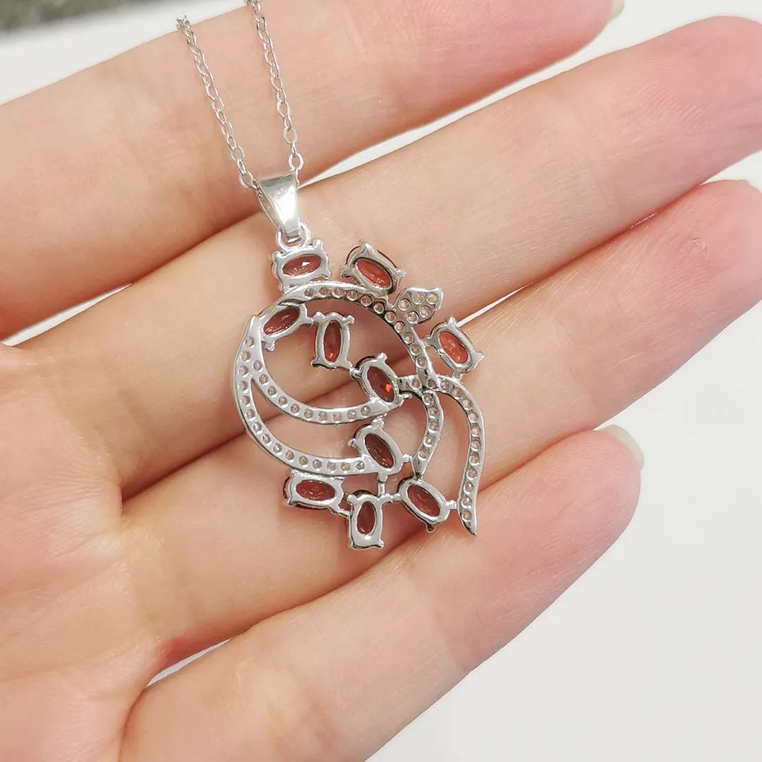 FS 3*5mm Natural Garnet S925 Sterling Silver Geometric Modeling Pendant Necklace Fine Fashion Jewelry for Women\'s MeiBaPJ
