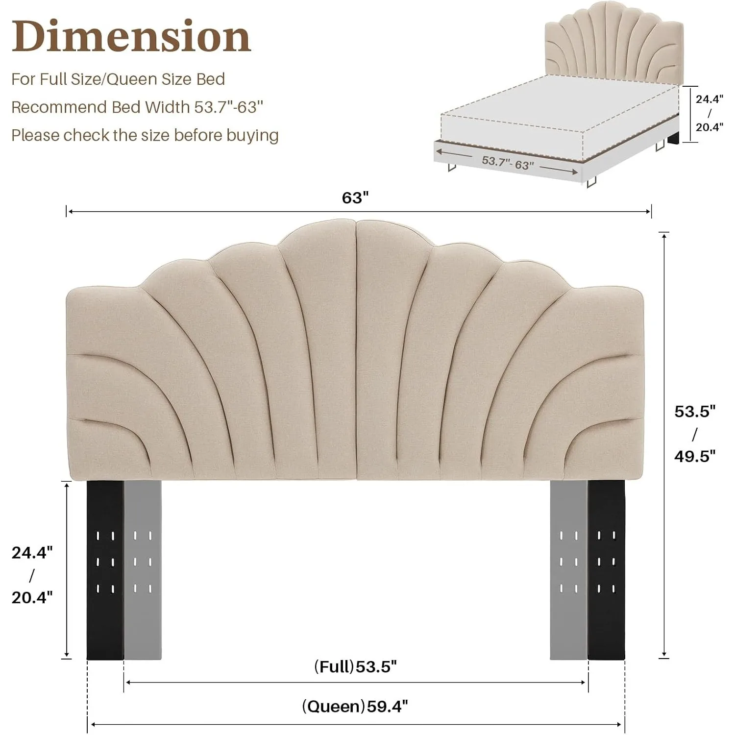 Upholstered Queen/Full Size Headboard Only, Adjustable Height&Width, Customized