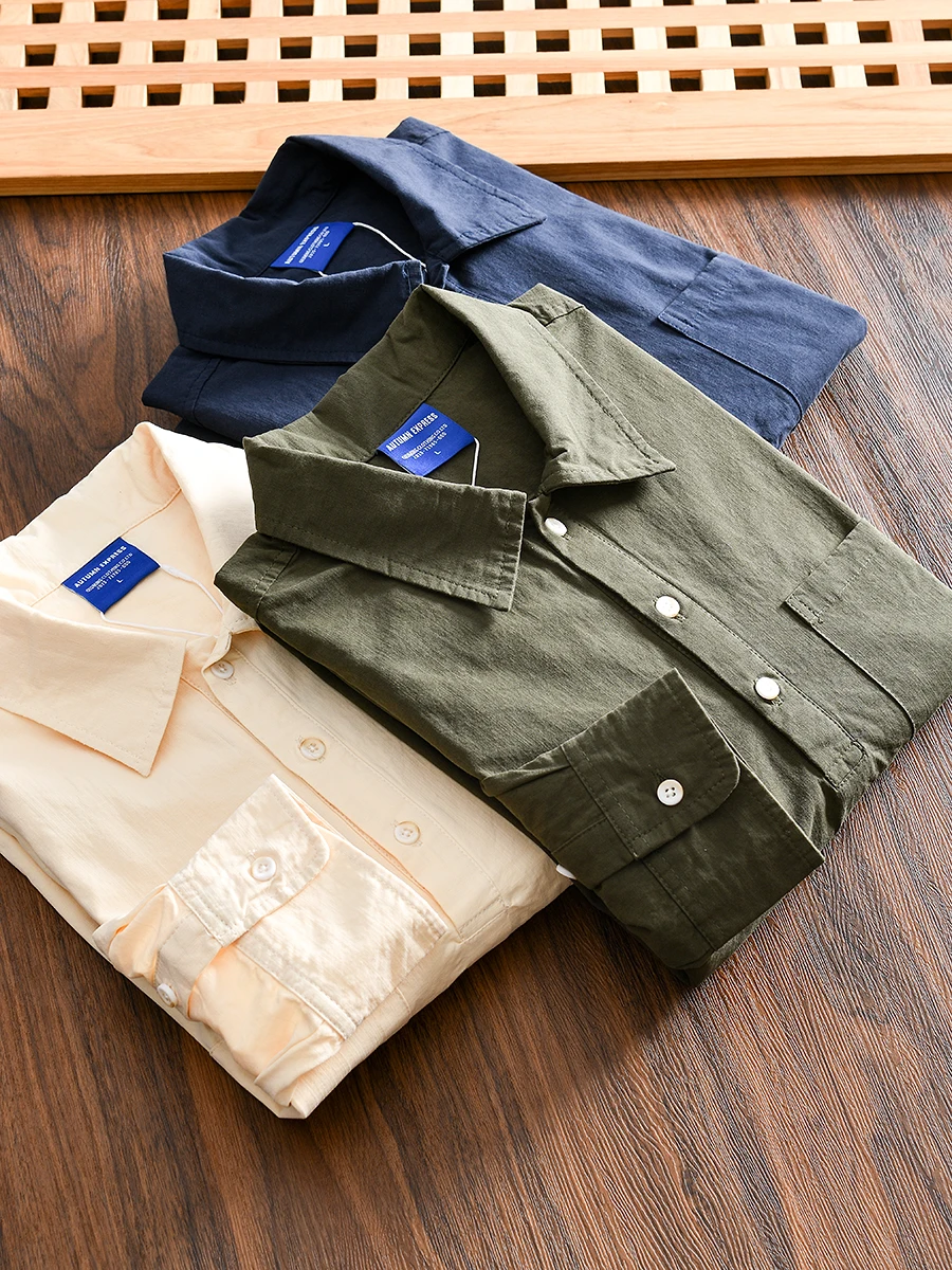 

Soft Texture Full Cotton Long Sleeve Casual Shirt Loose Fit Overhead Style for Men Autumn Workwear Trendy Color