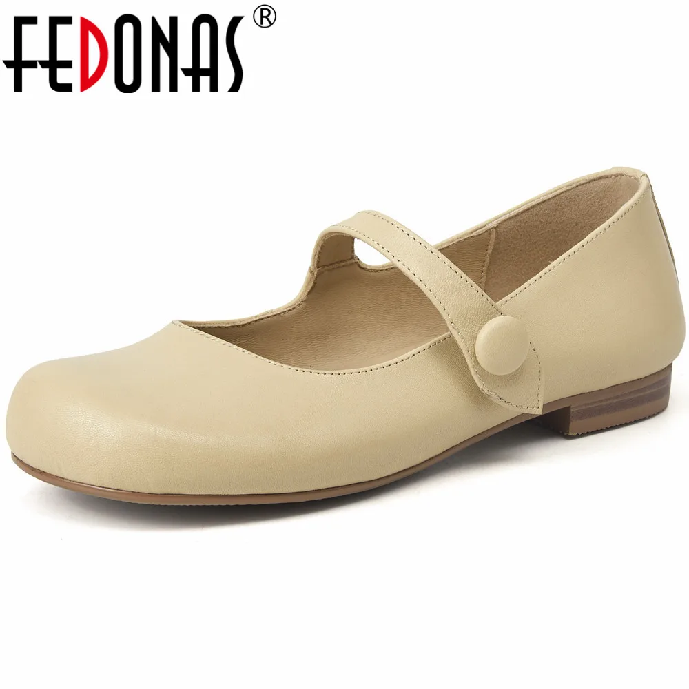 

FEDONAS New Arrival Women Pumps 2024 Spring Summer Round Toe Concise Genuine Leather Mary Janes Pumps Casual Working Shoes Woman