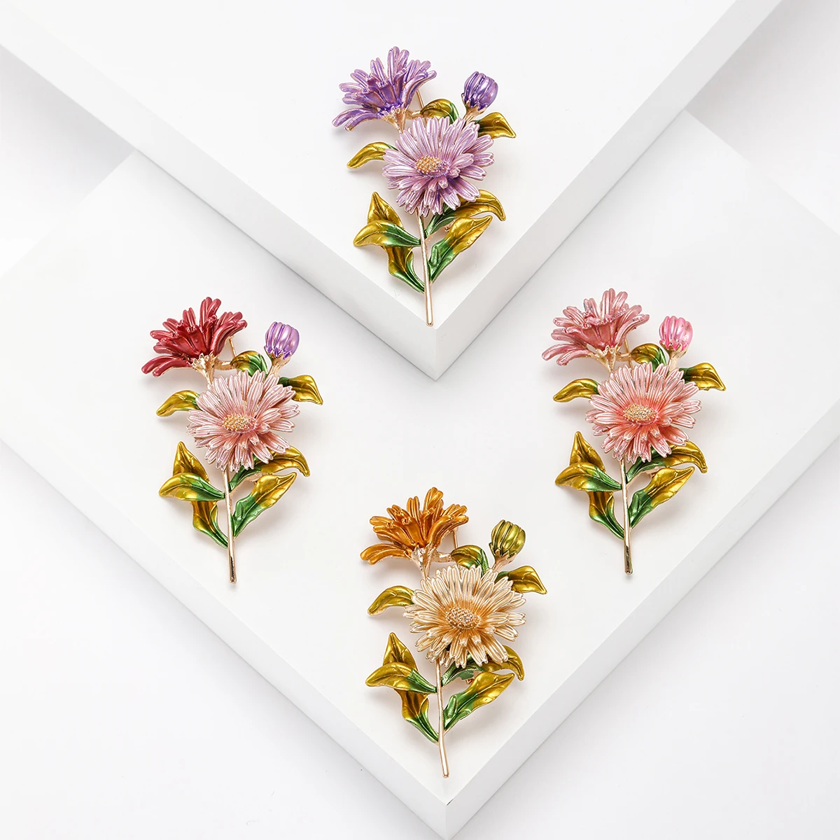 Enamel Daisy Brooches for Women Unisex Flower Pins 4-color Available Casual Party Accessories Gifts