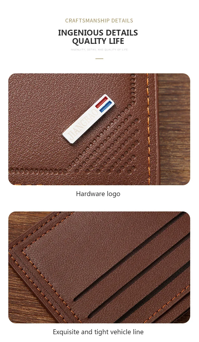 Kurze Herren-Geldbörse aus mattiertem Leder, Münzfach mit mehreren Steckplätzen, Fotohalter, kleine Herren-Geldbörse – Detail 10