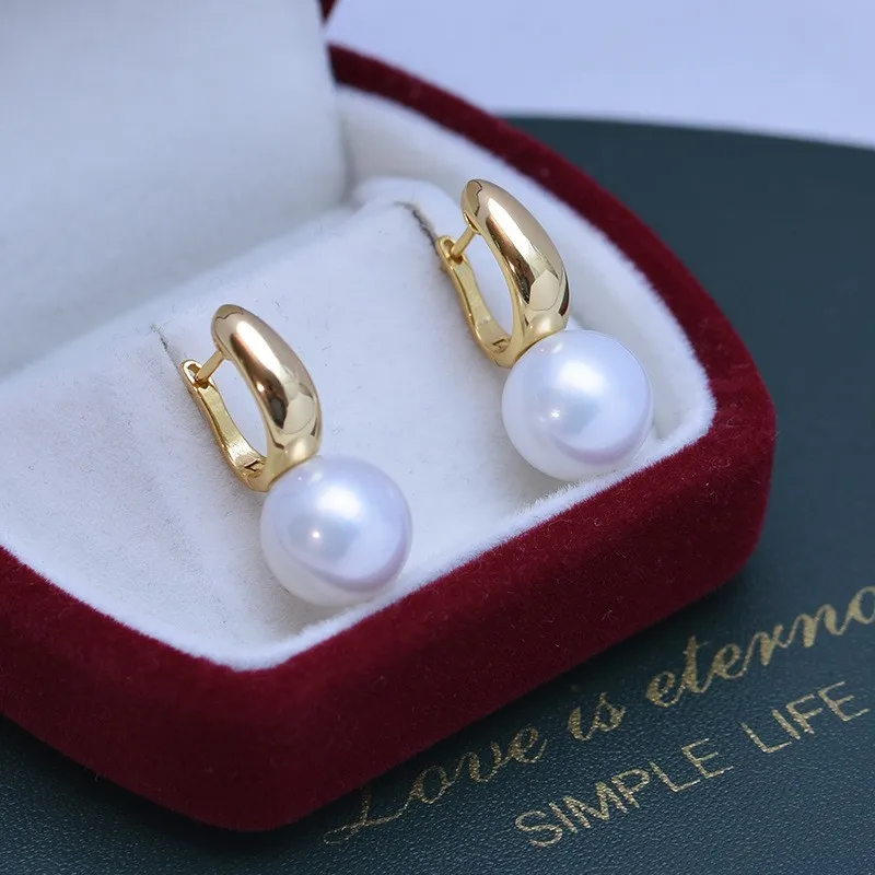 

ED101 Lefei Fashion Trendy Luxury 11-12mm Strong Luster Few Flaw Freshwater Pearl Simple Buket Earrings Women 925 Silver Jewelry