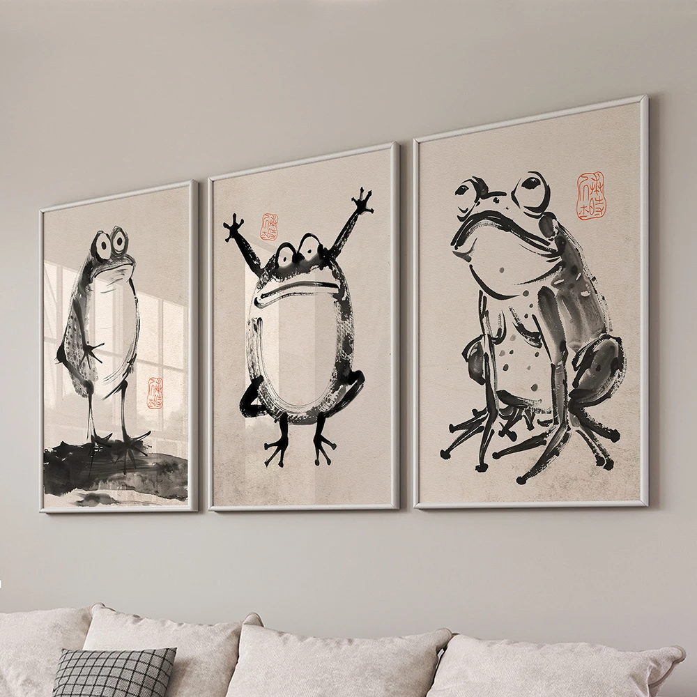 Japanese Cute Abstract Vintage Frog Poster Ukiyo-e Frog Print Japanese Wall Art Room Living Room Painting Room Decoration Poster