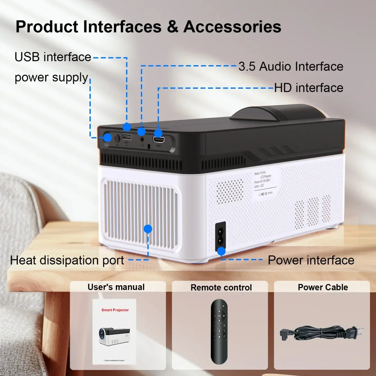 Projetor 900ANSI Android 11 8K 4K HY450 BT5.4 WiFi6 Ultra Short Throw Auto Offset Foco Eletrônico Projetor de Home Theater