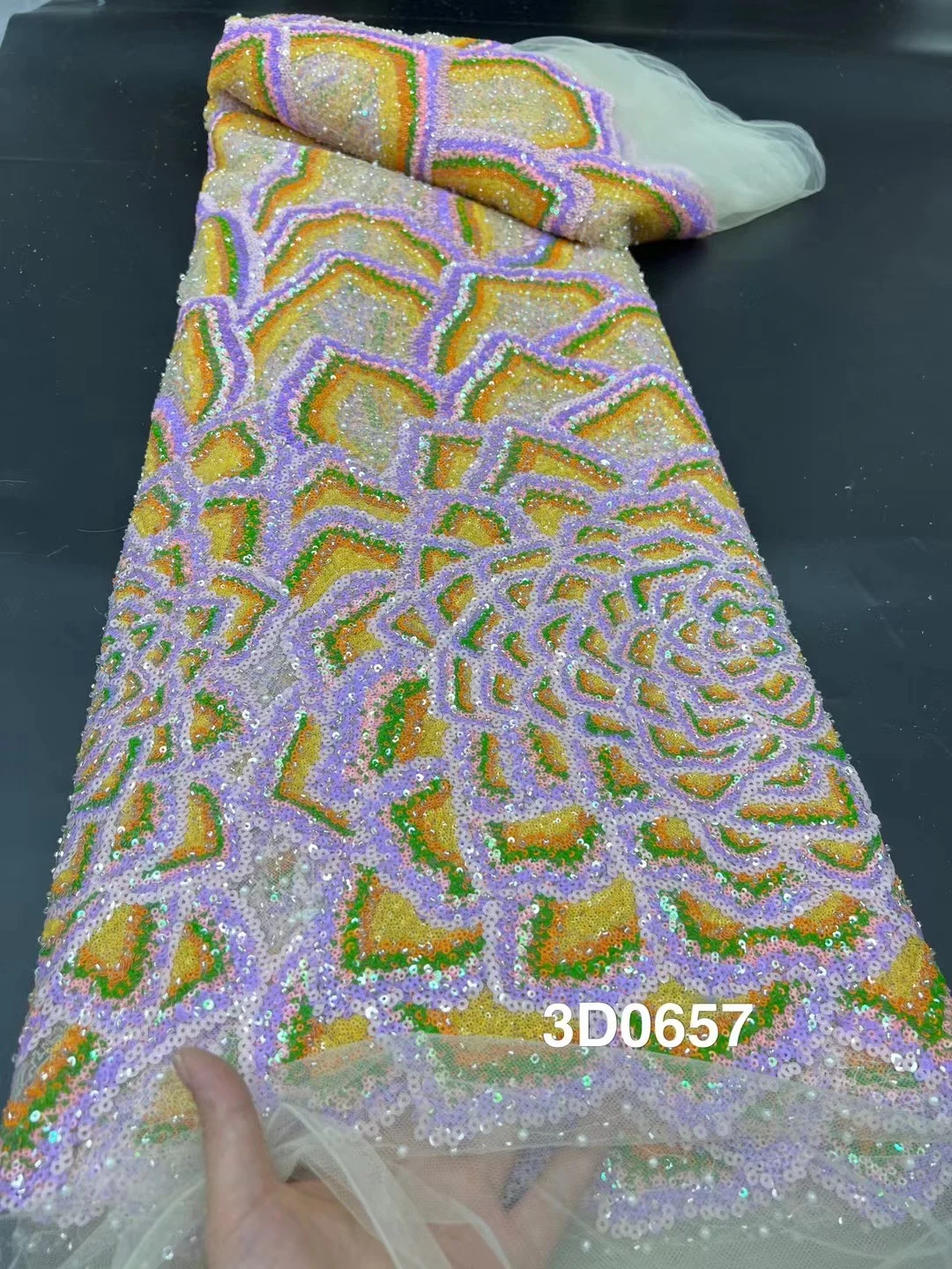 Luxury Bead Tube Embroidery African Lace Fabric 2025 High Quality French Sequined Tulle Fabric For Nigerian Wedding Party