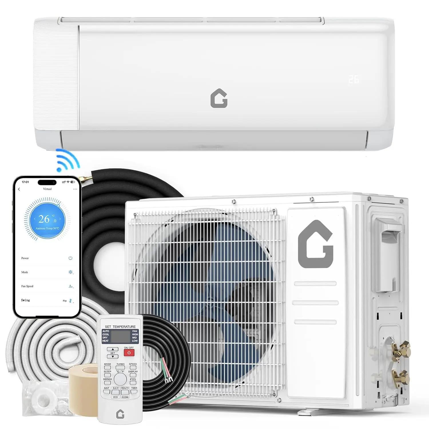 24000 BTU Mini Split AC and Heating System, 19 SEER2 230V Split Unit Air Conditioner with Heat Pump, Wifi Enabled,, Custom