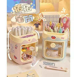 Kawaii Piggy Storage Box Pen Holder Cartoon Multi Grid Desktop Organizer Box School Office Supply Student Stationery